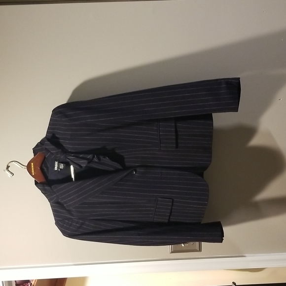 Navy blue with white pin stripe women's pants suit - Picture 2 of 4